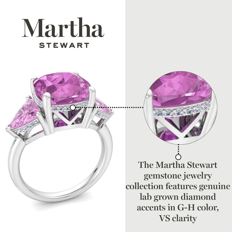 Martha Stewart 8ctw. Cushion Pink Sapphire & Lab Grown Diamond Three Stone Ring In Sterling Silver image number null